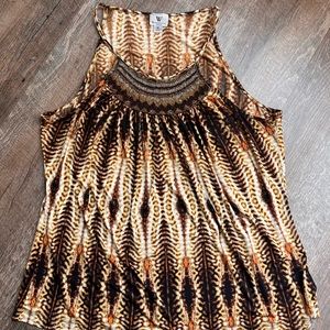 Leopard animal print sleeveless shirt with beading